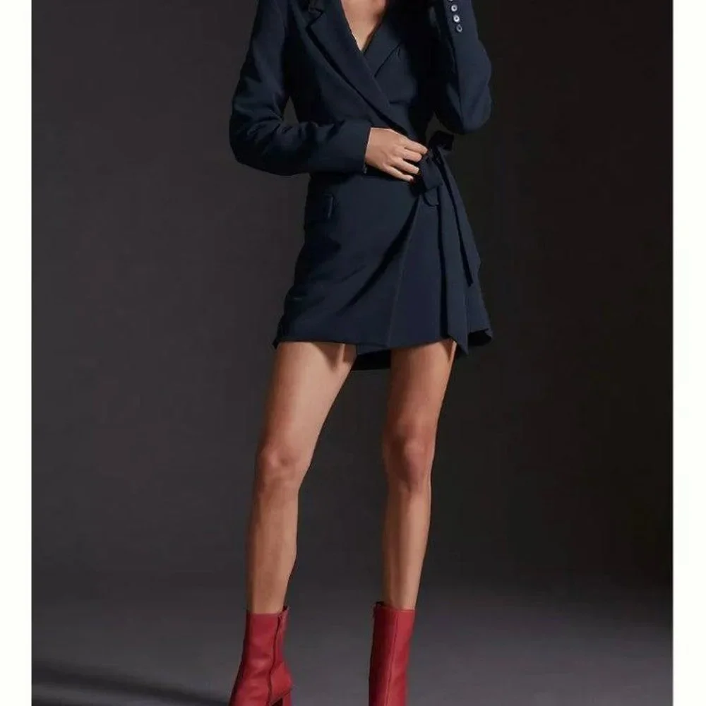 Anthropologie Black Blazer Tie Open Back Dress - 6 - Picture 3 of 6